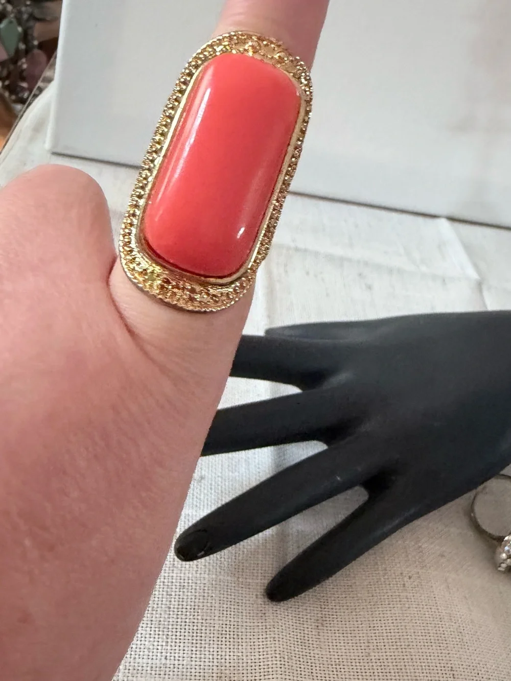 Gold-Tone Ring with Pink Resin Stone